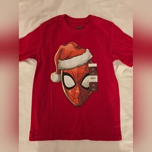 New Marvel Red Spider-Man Santa Face T-Shirt